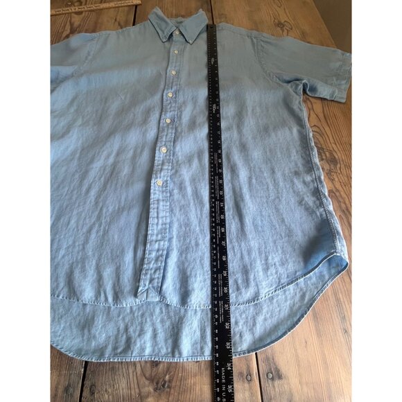 VTG Ralph Lauren Blake 100% Linen Button Down Shirt Mens L Blue Short Sleeve - Picture 6 of 6
